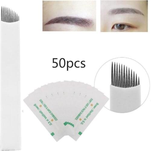 Lot of 50pcs Professional Metal 12 Pin Permanent Makeup Needles Eyebrow Tattoo Microblading Pen Kit White