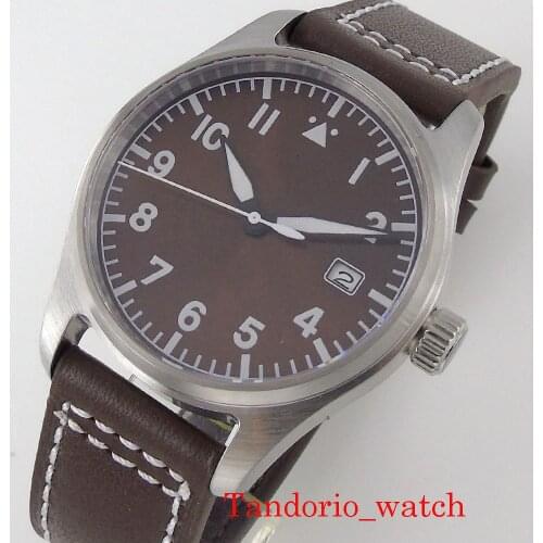 24Jewels NH35A Automatic Mens Watch 39mm Tandorio Brand Luminous Marks Leather Strap Black Dial 200M Waterproof