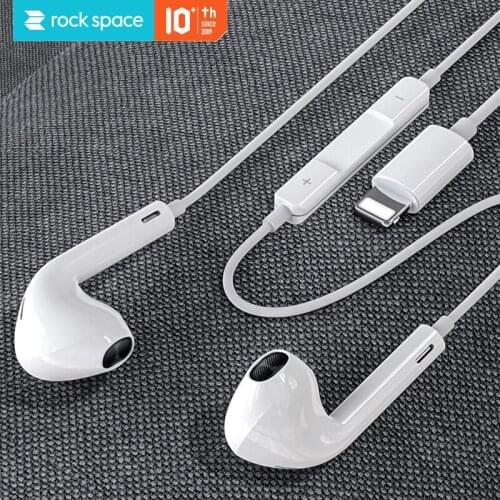 ROCK In Ear Earphone for iPhone 12 Pro Max 7 8 Plus XS MAX 11 Stereo Sound Wired Earbuds with Microphone Wire Control for Calls