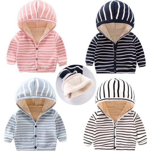 Baby boys jacket Childrens hooded jacket 2020 autumn winter new baby plus fleece cardigan jacket for boys girls 0-3 years