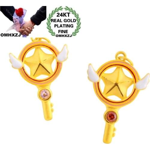 OMHXZJ Wholesale CA397 European Fashion Hot Woman Man Party Birthday Wedding Gift Star Angel AAA Zircon 24KT Gold Pendant Charm