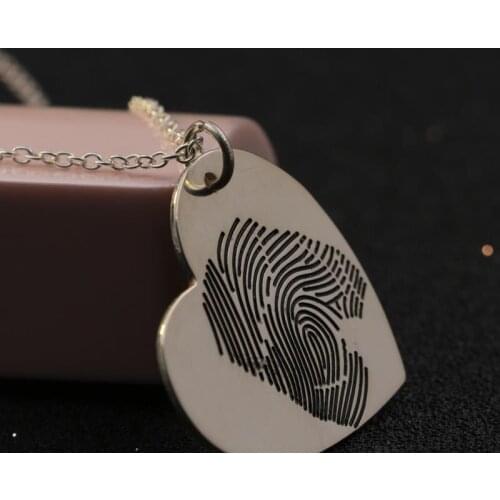 Custom Fingureprint Black color Heart Necklace Solid wave Print Customized Pendant Necklace Personalized Heart Jewelry
