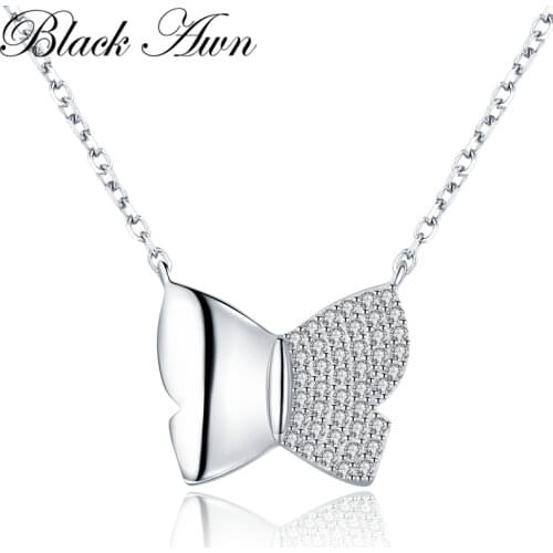 [BLACK AWN] Cute 925 Sterling Silver Necklace for Women Zircon Life Butterfly Solitaire Silver 925 Jewelry K006