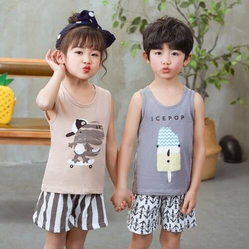 Baby kids Pajamas Set summer children Vest suit cotton sleepwear Boys Cartoon pyjamas girls cute home clothing boys nightwear