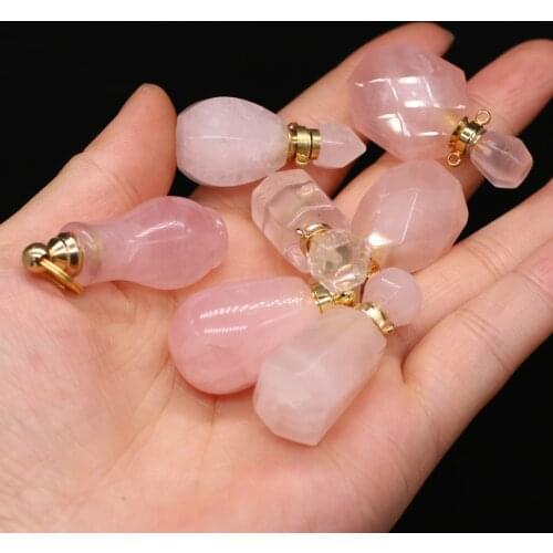 Natural Stone Perfume Bottle Pendant Multiple Styles Rose Quartzs Essential Oil Diffuser Pendant for Making DIY Jewerly Necklace
