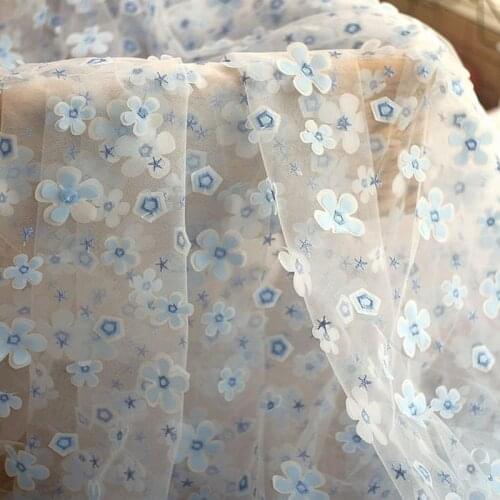 3D Pink Flower Sheer Tulle lace Fabric Delicate Bridal Fabric, Wedding Backdrop, Baby dress , Party Dress, Summer dress,1 yard