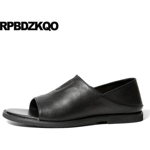 Sandals genuine leather 2018 breathable beach luxury famous brand black casual flat slip on designer shoes men high quality