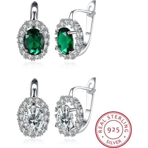 Silver 925 Fashion Jewelry Oval Green/White Clip Earrings For Women Party Valentines Earring Gifts