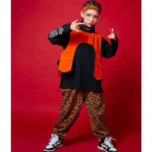 Kids Hip Hop dancing Clothing Sweatshirt Crop Tops Leopard Print Streetwear Pants for Girls Boys Dance Costume Carnival Clothes