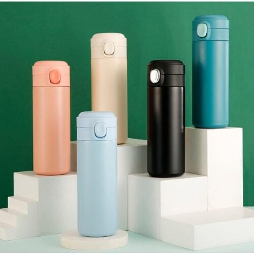 Thermal Mug Water Bottle Thermos New Pea Cup 304 Simple Portable Bounce Cup Lid Stainless Steel Vacuum Flask Tumbler Thermos