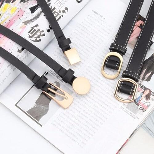 Retro PU Leather Thin Belt For Women Personality Metal Buckle Waist Strap Designer Ladies Trouser Dress Decoration Waistband