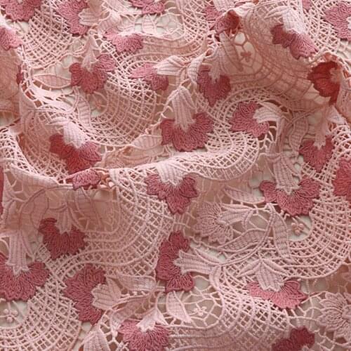 High quality water soluble lace fabric Cherry Pink embroidery patchwork Cheongsam dress Wedding dress skirt handwork fabrics