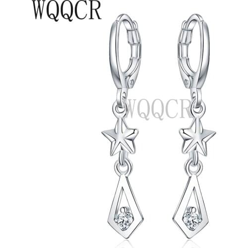 WQQCR Fashion 925 Silver Color Twisted Zircon Earrings Round Cubic Zirconia Metal Earrings Jewelry for Women Friends Gifts