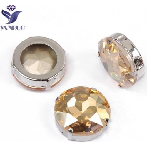 YANRUO 1201 27mm Golden Shadow Round Strass Glass Stones And Crystals Point Back Gold Rhinestones For Dress Decoration