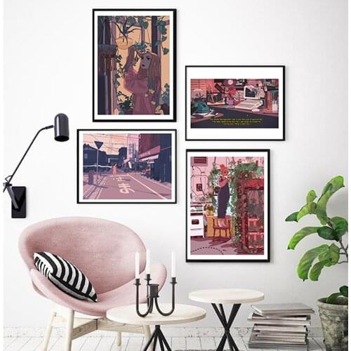 Japanese Cartoon Anime Girl Purple Style Memento Wall Canvas Painting Posters and Prints Art Aisle Bedroom Lounge Unique Decor