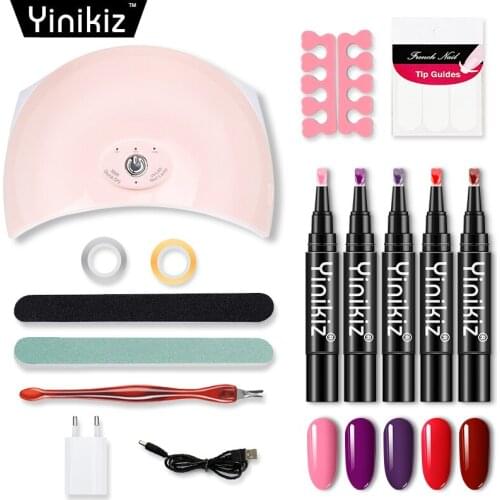 Yinikiz 15pcs/set Nail Polish Pen Nail Art Set 36w Uv LED Lamp 5 Colors One Step Nail Gel Polish Pen Kit