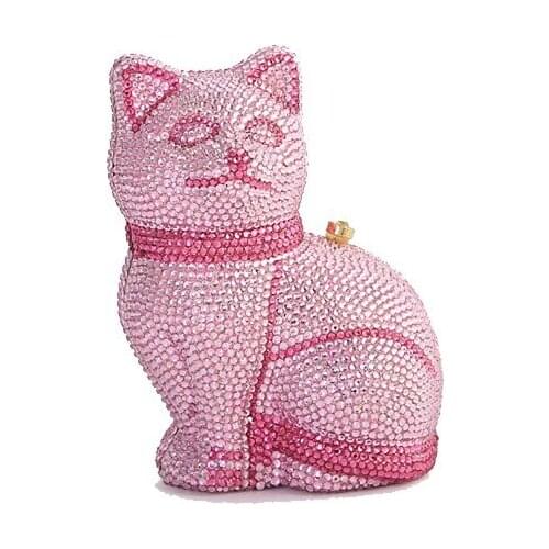 Bag for Women Mini Pink Cat Shape Women Crystal Clutch Evening Bags Hand-Made Diamond Minaudiere Handbag Party Wedding Purse