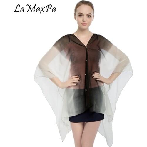 LaMaxPa Women Chiffon Shawl All-match Preppy Style Sunscreen Beachwear For Girl DIY Pearl Clasp Shawl Femme Classic Echarpe