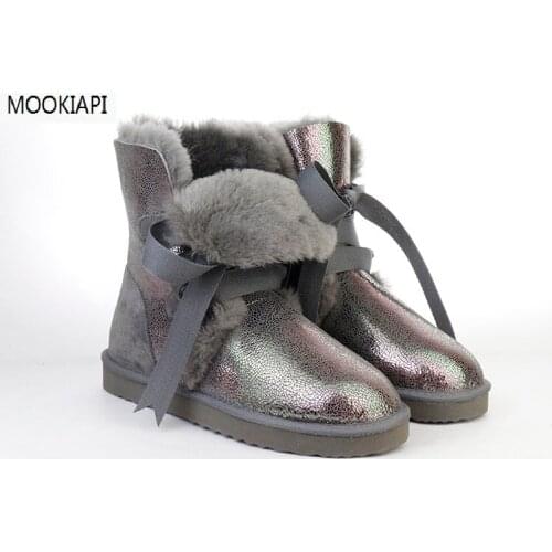 Top Quality Genuine Sheepskin Leather Woman Snow Boots Fashion Waterproof Winter Boots 100% Natural Fur Warm Wool Women Boots
