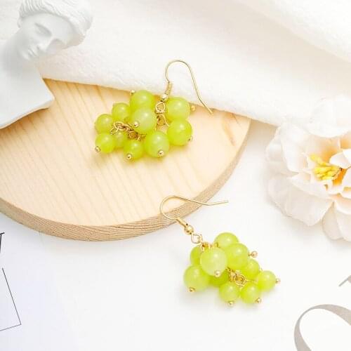TIMEONLY Cute Green Resin Arcylic Grape Earrings for Women Korean Gold Color Metal Fruit Drop Dangle Earrings Oorbellen 2020