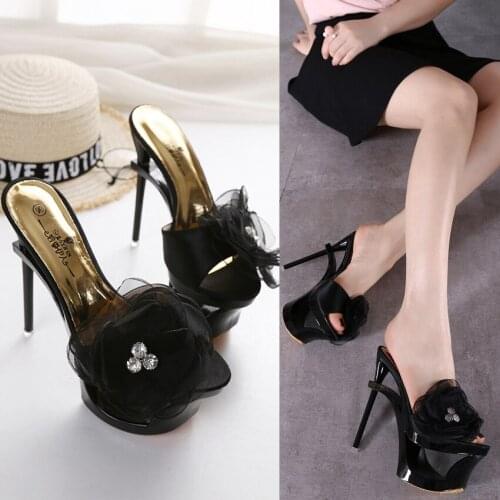 Women Diamond Chiffon Flowers Super High Heels Thin Heel Waterproof Platform Sandals Womens Wedding Leisure Shoes