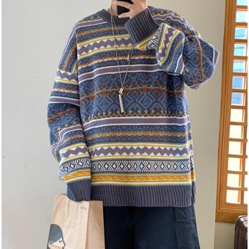 Winter Sweater Mens Warm Fashion Retro Casual O-Neck Knit Pullover Men Streetwear Knitting Sweaters Male Sweter Clothes M-2XL