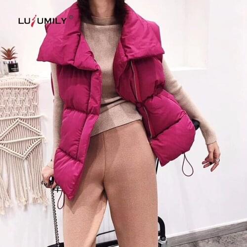 Lusumily Winter 2021 Warm Vest Women Sleeveless Jacket Light Warm Waistcoat Down Vest Female Sleeveless Coat Thick Waistcoat Top