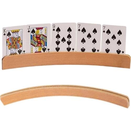 1PC Wooden Hands-Free Playing Card Holder Curved Design Board Game Poker Seat Lazy Poker Base Base Game Poker Card Holder