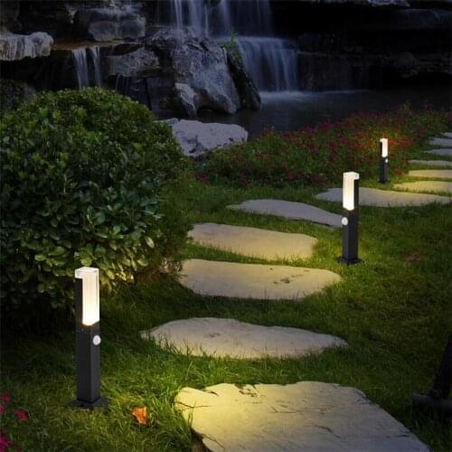 1pcs Motion Sensor 12W LED Garden Lawn Lamp Modern Waterproof IP65 Aluminum Pillar Light Outdoor Courtyard Villa Landscape Light