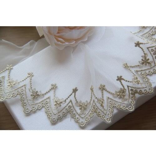 1 yard Gold Thread Cross Wave Mesh Embroidery Lace For DIY Clothing Accessories width 7.5cm