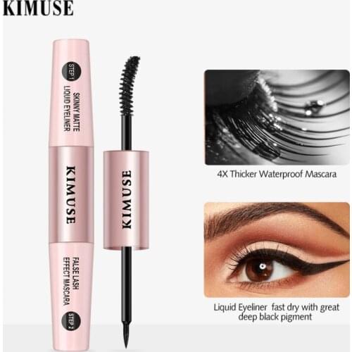 2 IN 1 Lash Mascara Liquid Eyeliner Pen Mascara Waterproof Silk Fiber Volume Double Lengthening Curling Eye Mascara