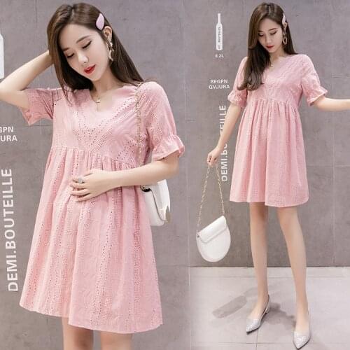 2019 New pregnancy dress V-Neck Casual maternity dresses Cotton nursing dress Q0820