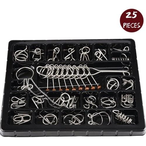 25Pcs Metal Montessori Puzzle Wire IQ Mind Brain Teaser Puzzles Kids Adults Interactive Game Reliever Chinese 9 Ring Puzzle Toy