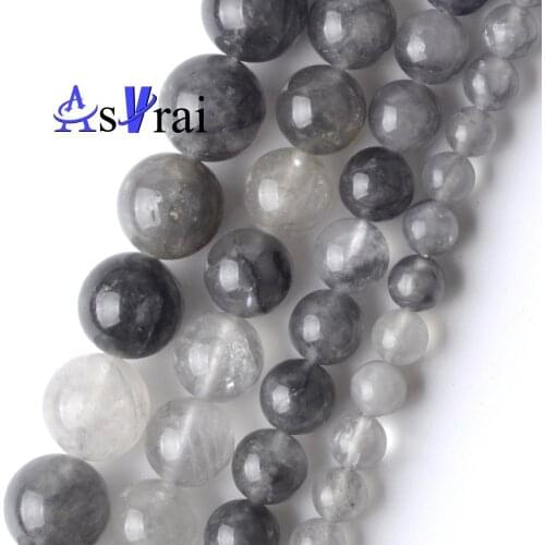 Natural Stone Beads 4 6 8 10 12 mm Grey Crystal Quartz Stone Round Loose Spacer Beads For Jewelry Making DIY Bracelet Charms 15"