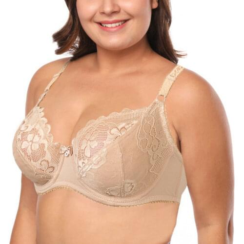 YANDW Sexy Bras Women Unlined Bralette Mesh Lace Lingerie Bra Underwire Push Up Underwear Embroidery C D E F G 36 38 40 42 44 46