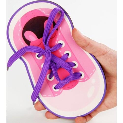 Wooden Lace Up Shoe Learn to Tie Threading Shirt Educational Kids Children Toy