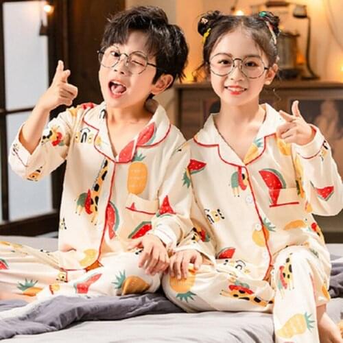 Childrens Pajama Cardigan Set Animal Cartoon Spring Autumn Cotton Sleepwear Girls Pjs For Kids Nightwear Boys Infant Clothes