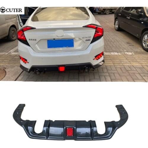 Car body kit Carbon fiber rear bumper diffuser with LED Pilot lights for Honda Civic 10TH 16-17