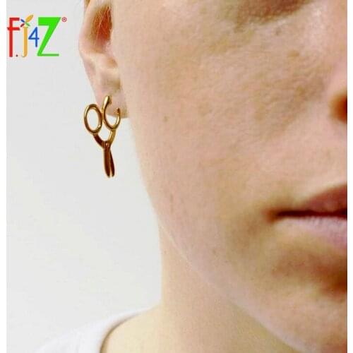 F.J4Z Funny Chic Earrings Fashion 3colors Mini Alloy Scissors Stud Earrings Lady Stars Party Jewelry Dropship