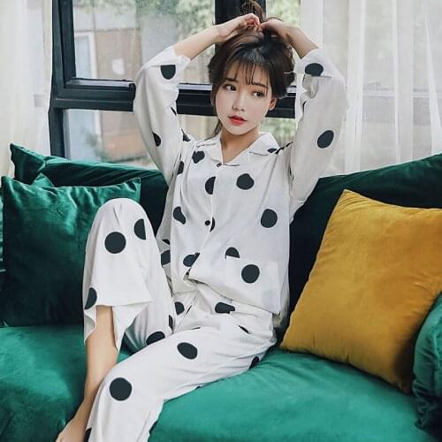 Polka dot cotton pijamas women set 2019 spring sleepwear long pyjamas for women new arrival women set clothing PHOENTIN FG004