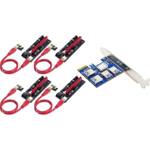 HOT-PCI-E Expansion Card Set One for Four USB3.0 Pcie 1X to Pcie 16X 009S PCI-E Graphics Card Extension Cable for BTC Miner