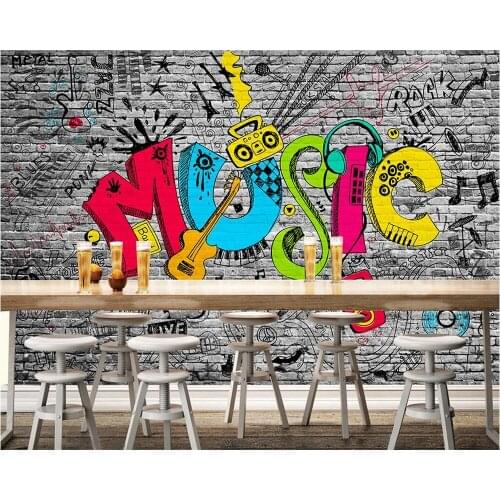 Custom wallpaper personalized 3D brick wall graffiti letters abstract mural home decoration bar KTV background wall 3d wallpaper