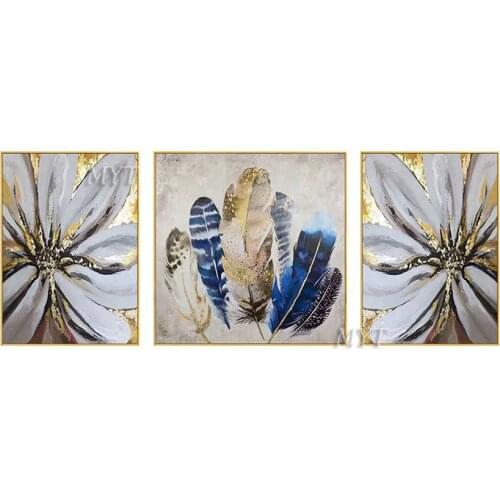 Feather White Flower Gold Lace Oil Painting Handpainted Paintings Wall Art Home Decor Picture Modern Oil Painting On Canvas