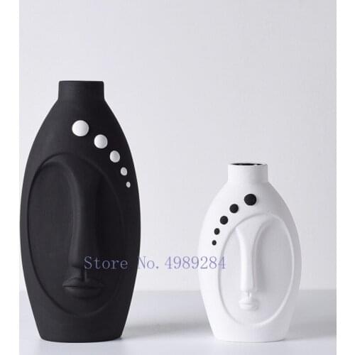 Ceramic Vase Abstract Human Head Vase Black and White Human Face Ceramic Crafts Modern Home Decoration Accessories Vases