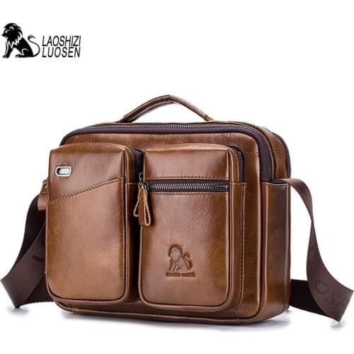 LAOSHIZI Men Messenger bag over the Shoulder Bags Genuine Leather Business Male Crossbody Bags for Men Cross Body Bag Handbag