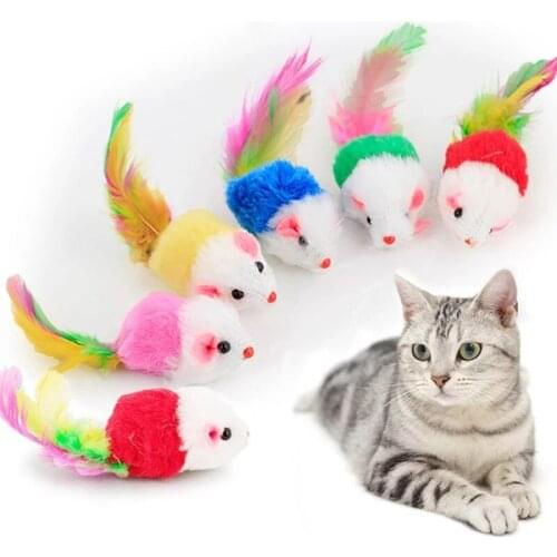 Cute Mini Soft Fleece False Mouse Cat Toys Colorful Feather Funny Playing Training Toys for Cats Kitten Puppy Pet Supplies