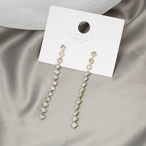 Trendy Shiny Crystal Inlaid Dangle Earrings for Women 2021 Fashion Korean Zircon Long Exquisite Tassel Golden Earrings Jewelry