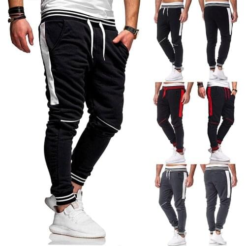 Autumn and Winter New Mens Fashion Stitching Drawstring Sports Casual Trousers Small Feet Patchwork Full-length Pants