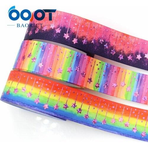 OOOT BAORJCT G-181013-1368,25mm 10yards laser Colored pentagonal stars Printed grosgrain ribbon,DIY Handmade materials