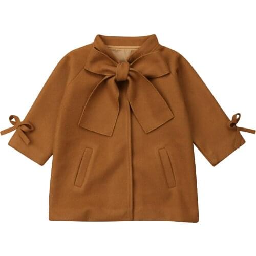 Newborn Toddler Kids Baby Girls Cute Big Bow Knot Warm Long Sleeves Wool Blend Coats Winter Outerwear